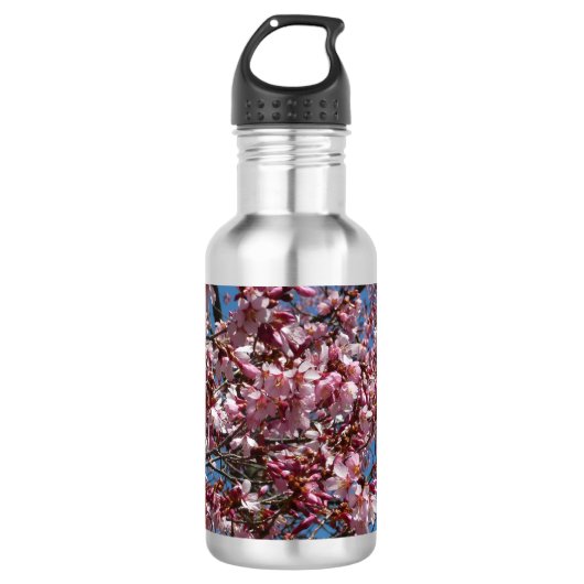 Cherry Blossom en Blue Sky Spring Floral Waterfles (Voorkant)