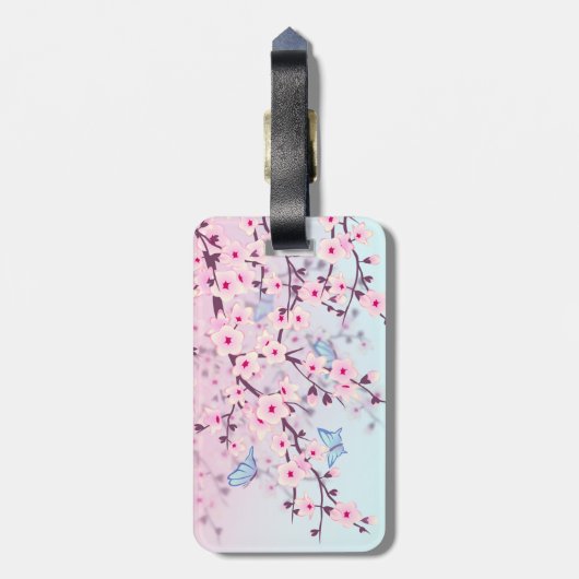 Cherry Blossom en Butterflies Bagagelabel (Achterkant verticaal)