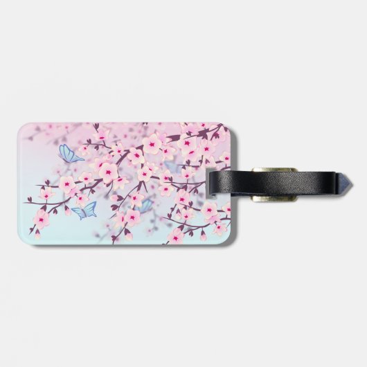 Cherry Blossom en Butterflies Bagagelabel (Achterkant horizontaal)
