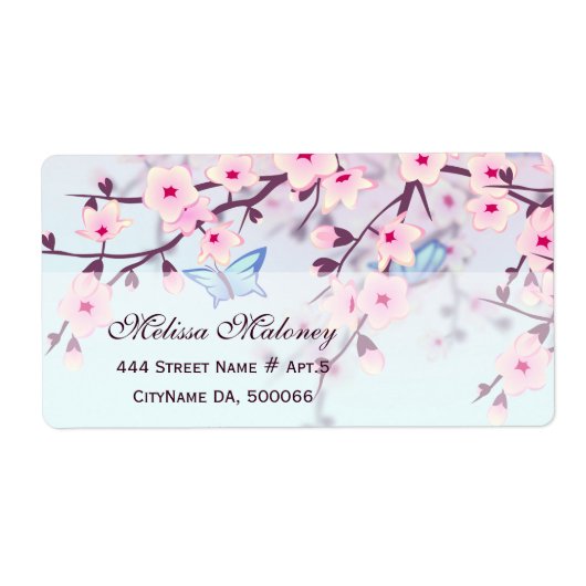 Cherry Blossom en Butterflies Etiket (Voorkant)