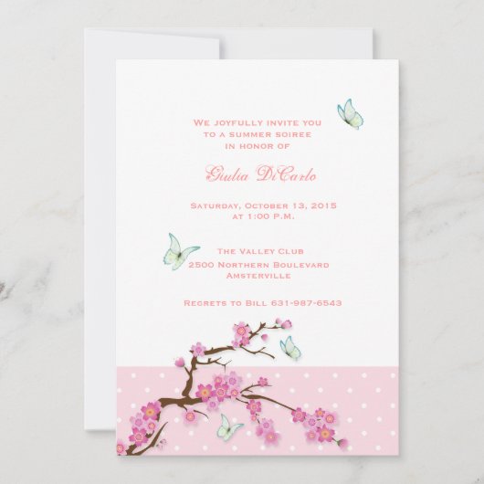 Cherry Blossom en Butterflies Invitation Kaart (Voorkant)