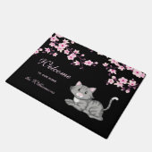 Cherry Blossom en Cat Pink Black Welkom Doormat Deurmat (Schuin)