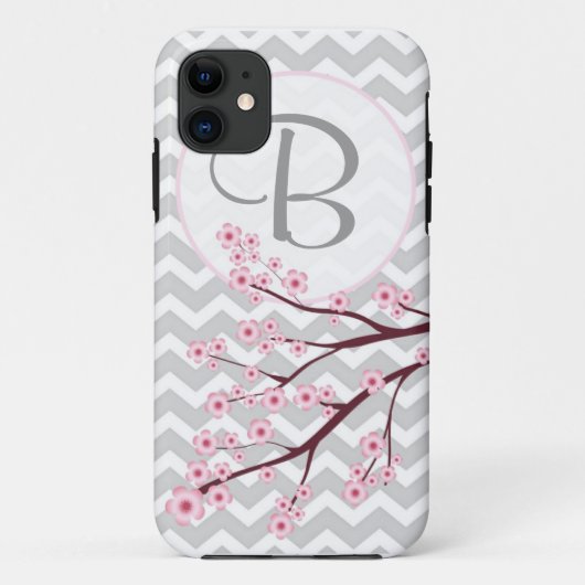 Cherry Blossom en Chevron Monogram iPhone 5 Hoesje (Achterkant)