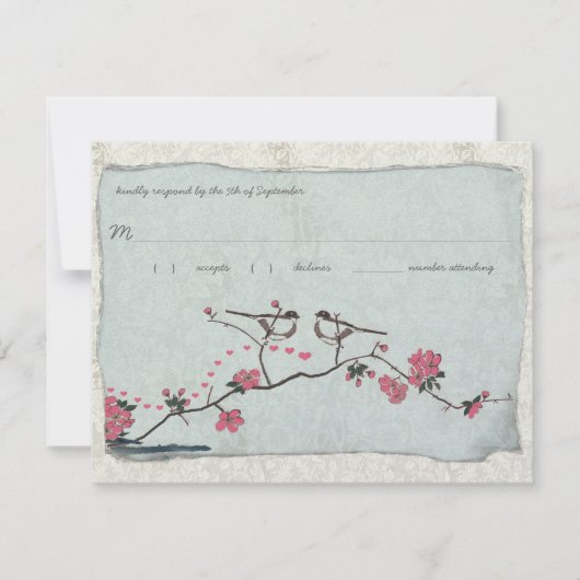  Cherry Blossom en Chickadee Damask RSVP (Voorkant)