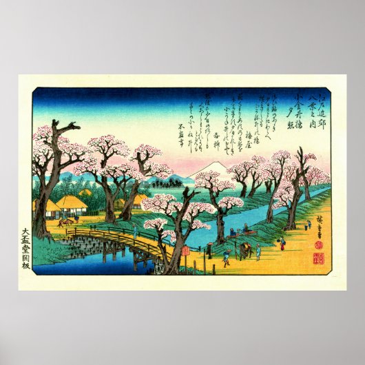 Cherry Blossom en de berg Fuji 1838 Poster (Voorkant)