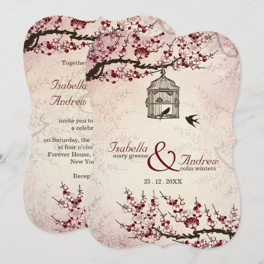 Cherry Blossom en de liefdesbruiloft nodigen Kaart (Voorkant / Achterkant)