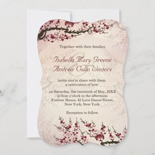 Cherry Blossom en de liefdesbruiloft nodigen Kaart (Achterkant)