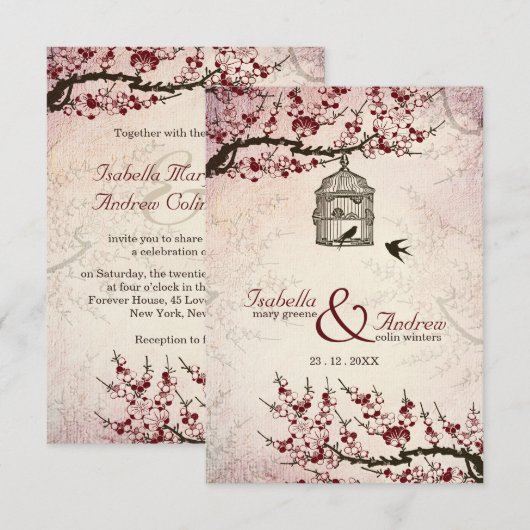 Cherry Blossom en de liefdesbruiloft nodigen Kaart (Voorkant / Achterkant)