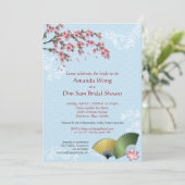 Cherry Blossom en Fans Dim Sum Blue Vrijgezellenfe Kaart (Staand voorkant)