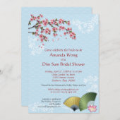 Cherry Blossom en Fans Dim Sum Blue Vrijgezellenfe Kaart (Voorkant / Achterkant)