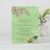 Cherry Blossom en Fans Dim Sum Jade Vrijgezellenfe Kaart (Staand voorkant)