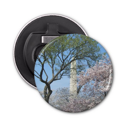 Cherry Blossom en het Washington Monument in DC Button Flesopener (Voorkant)