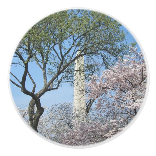Cherry Blossom en het Washington Monument in DC Keramische Knop (Voorkant)