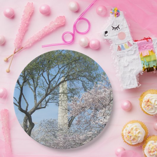 Cherry Blossom en het Washington Monument in DC Papieren Bordje (Feest)