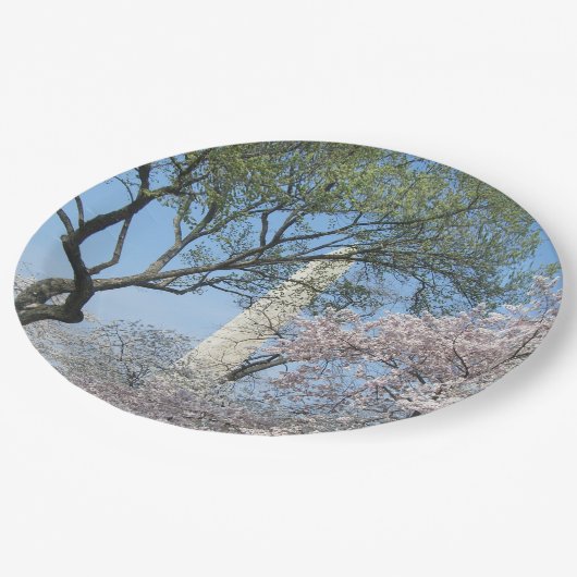 Cherry Blossom en het Washington Monument in DC Papieren Bordje (Gekanteld)