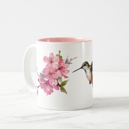 Cherry Blossom en Hummingbird Two-Tone Coffee Mok (Voorkant links)