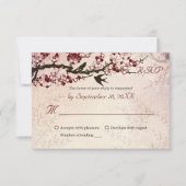Cherry Blossom en liefde vogelbruiloft RSVP (Voorkant)