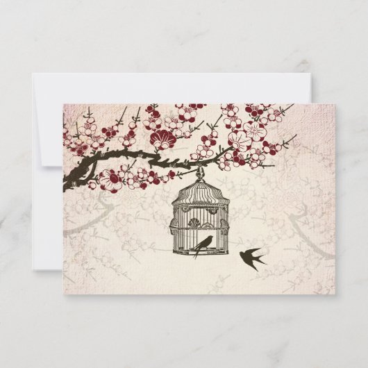 Cherry Blossom en liefde vogelbruiloft RSVP (Achterkant)