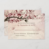 Cherry Blossom en liefde vogelbruiloft RSVP (Voorkant / Achterkant)