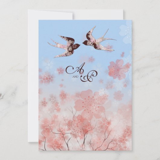 Cherry Blossom en Love Swallows Wedding Kaart (Voorkant)