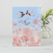 Cherry Blossom en Love Swallows Wedding Kaart (Staand voorkant)