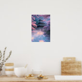 Cherry Blossom en Misty Temple Poster (Keuken)