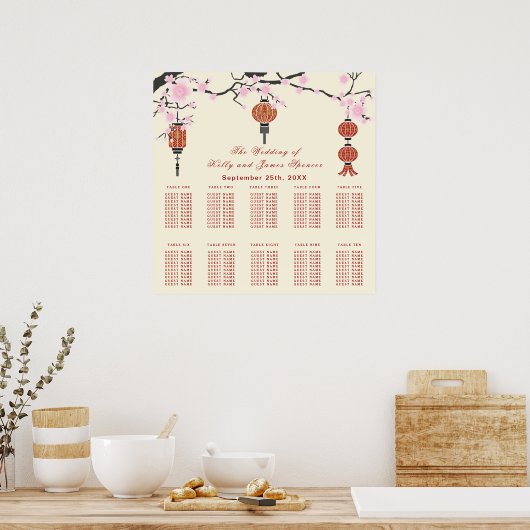 Cherry Blossom en Red Lantern | Zitschaart Poster (Keuken)