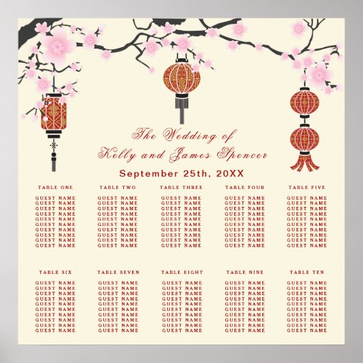 Cherry Blossom en Red Lantern | Zitschaart Poster (Voorkant)