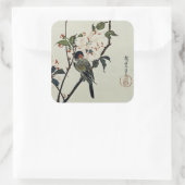 Cherry Blossom en Small Bird Vierkante Sticker (Tas)
