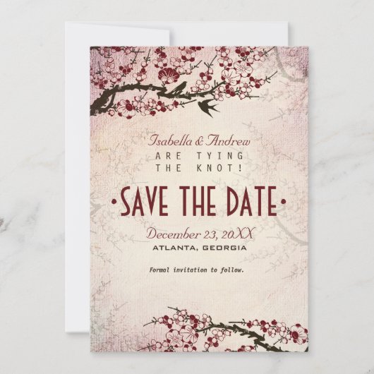 Cherry Blossom en Tortelduifjes sparen de Datum Save The Date (Voorkant)