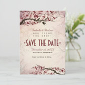 Cherry Blossom en Tortelduifjes sparen de Datum Save The Date (Staand voorkant)