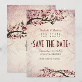 Cherry Blossom en Tortelduifjes sparen de Datum Save The Date (Voorkant / Achterkant)
