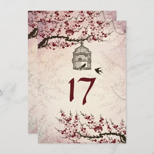Cherry Blossom en Tortelduifjes Table Number Kaart (Voorkant / Achterkant)