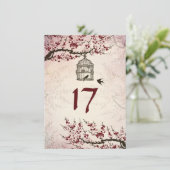 Cherry Blossom en Tortelduifjes Table Number Kaart (Staand voorkant)