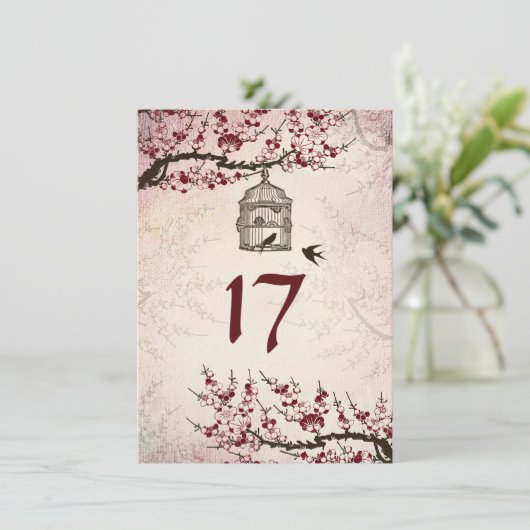 Cherry Blossom en Tortelduifjes Table Number Kaart (Staand voorkant)