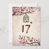 Cherry Blossom en Tortelduifjes Table Number Kaart (Achterkant)
