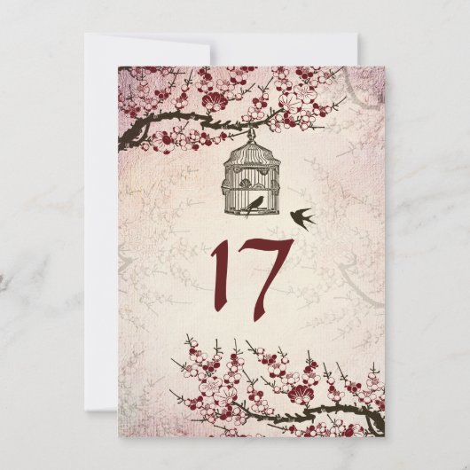 Cherry Blossom en Tortelduifjes Table Number Kaart (Achterkant)