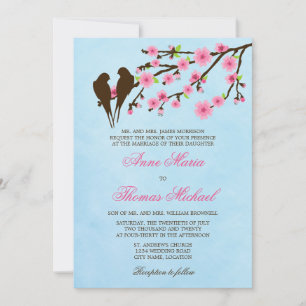 Cherry Blossom en Tortelduifjes Wedding Invitation Kaart