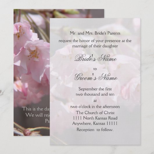 Cherry Blossom en Verse Wedding II Kaart (Voorkant / Achterkant)