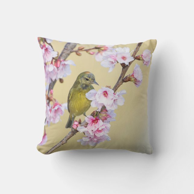 Cherry Blossom en Warbler Kussen (Voorkant)