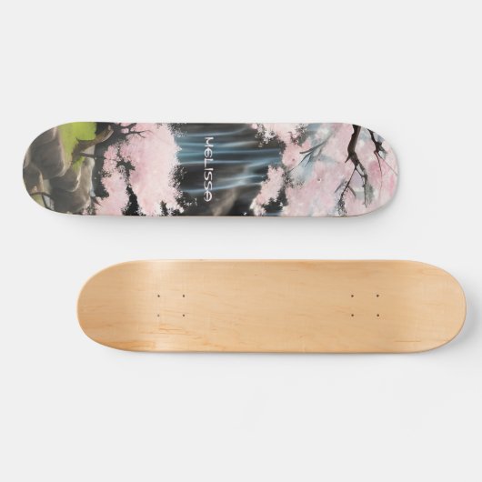 Cherry Blossom en Waterfall | Monogram Persoonlijk Skateboard (Horizontaal)