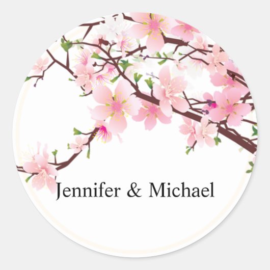 Cherry Blossom Envelope Seal Wedding Uitnodiging Ronde Sticker (Voorkant)
