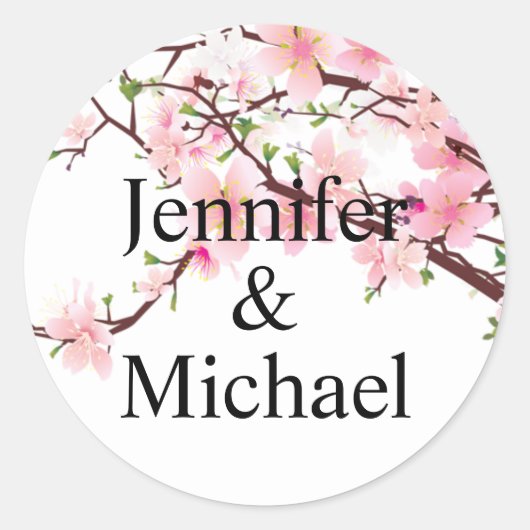 Cherry Blossom Envelope Seal Wedding Uitnodiging Ronde Sticker (Voorkant)