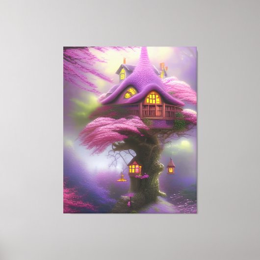 Cherry Blossom Fairy House Fantasy Canvas Art Afdruk (Voorkant)