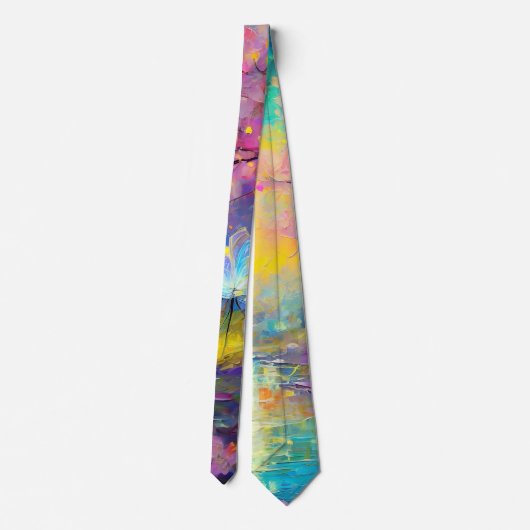 Cherry Blossom Fantasy Drijvende Blauwe Petals Stropdas (Achterkant)