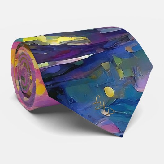 Cherry Blossom Fantasy Floating Blue Petals Ook Stropdas (Opgerold)