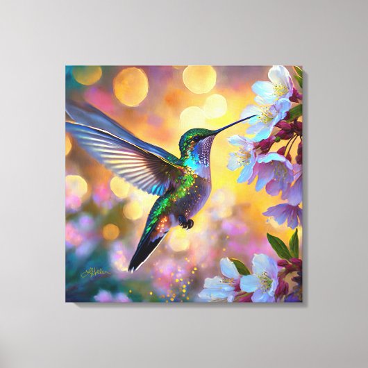 Cherry Blossom Fantasy kolibrie Canvas Afdruk (Voorkant)
