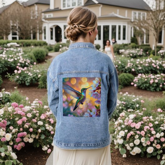 Cherry Blossom Fantasy kolibrie Denim Jacket (Huwelijk Achterkant)