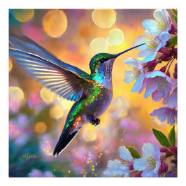 Cherry Blossom Fantasy kolibrie Foto Afdruk
