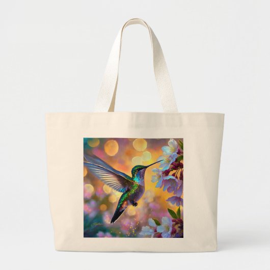 Cherry Blossom Fantasy kolibrie Grote Tote Bag (Voorkant)